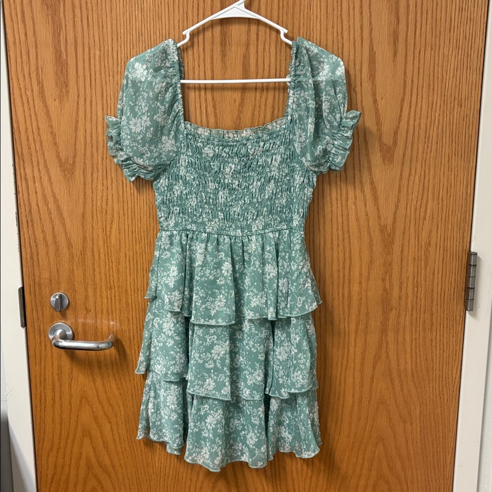 Floral Green Tiered Dress